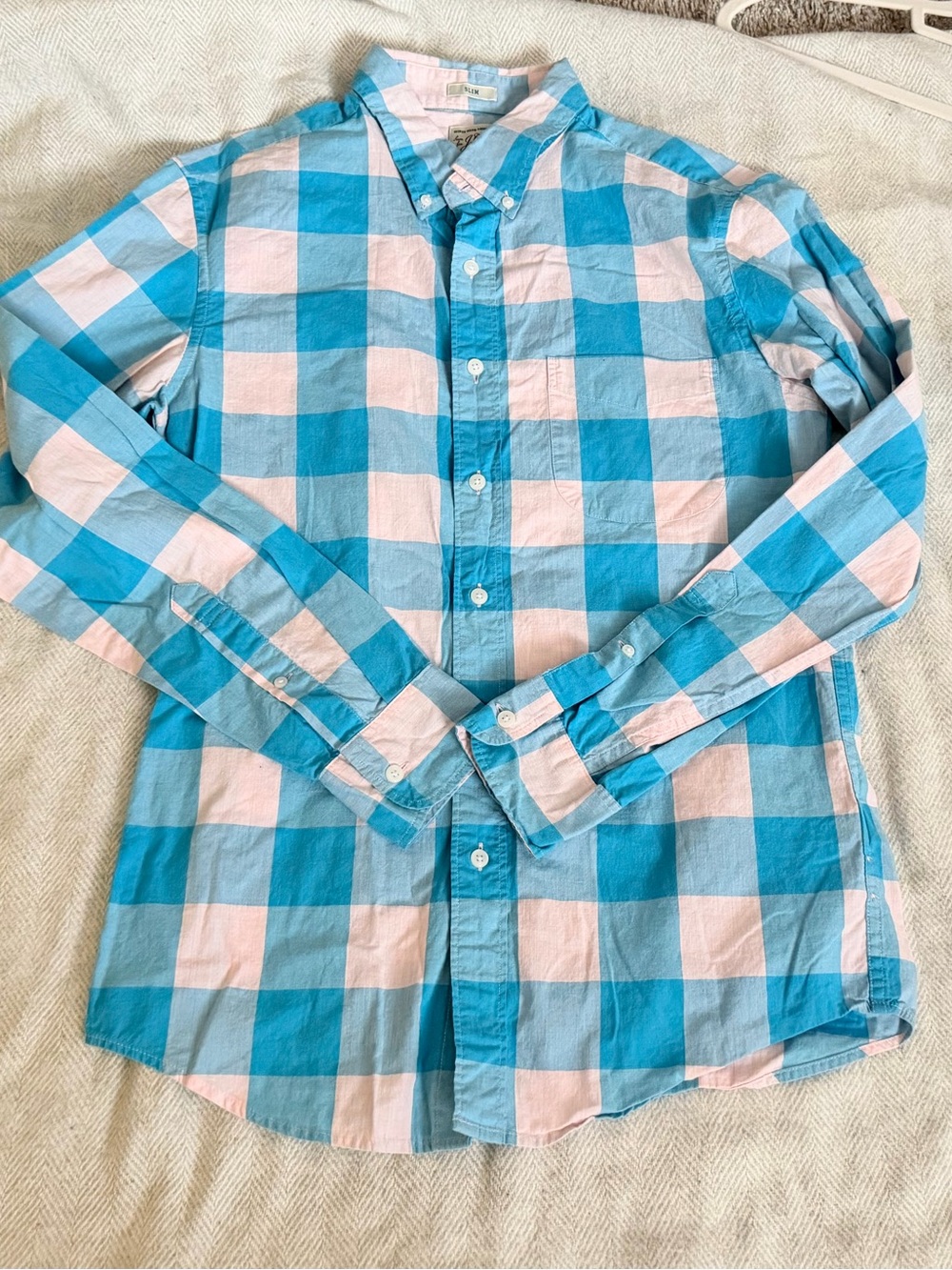 J.Crew Secret Wash Shirt Small Blue Button Up Long Sleeve Slim Fit Plaid NWOT